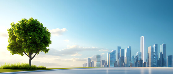 Wall Mural - Innovative urban skyline integrating green spaces and smart technology