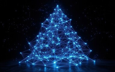 Poster - A glowing blue network forms a digital Christmas tree against a dark starry background during the holiday season