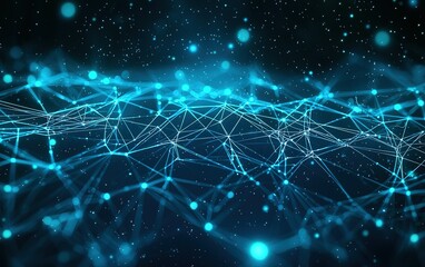 Poster - A network of glowing lines and spheres against a dark background, illustrating connectivity and technology in a digital space