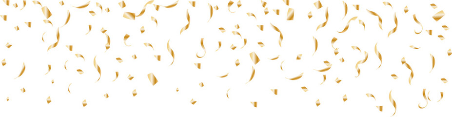 Fototapete - Border with  golden falling confetti and a streamers .  Background with glitter confetti for party celebration. Luxury sparkling confetti. Falling gold glitter. Dust golden sparks. 