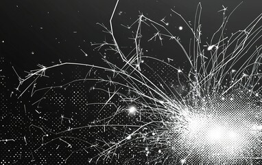Poster - Abstract black and white display of dynamic sparks creating a burst effect against a dark background