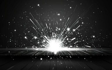 Poster - Bright and dynamic explosion sparks with radiant light against a dark background, creating an energetic visual impact