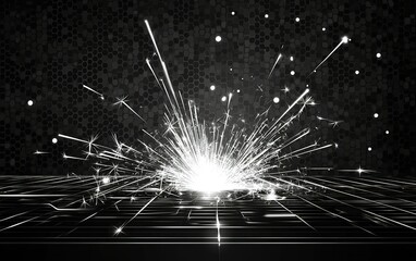 Poster - A spectacular burst of sparks illuminates a dark background, creating a dramatic visual effect reminiscent of fireworks in a digital environment