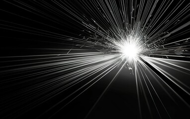 Poster - A bright spark illuminates a dark space with radiant light beams radiating outward from a central point in an abstract display