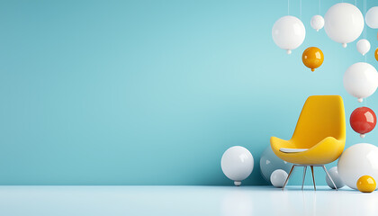 Poster - Discover the perfect balance of modern design and comfort with a stylish yellow chair against a vibrant blue background