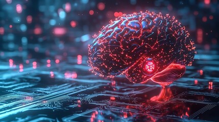 Poster - Glowing Quantum Brain Circuits Symbolizing Quantum Internet Connectivity with Advanced