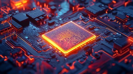 Poster - glowing quantum chip powering the core of the quantum internet technology