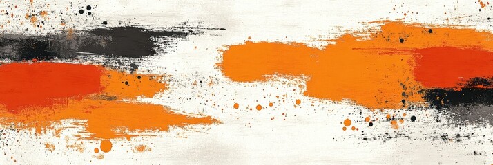 Wall Mural - abstract orange and black paint splashes on white canvas background.