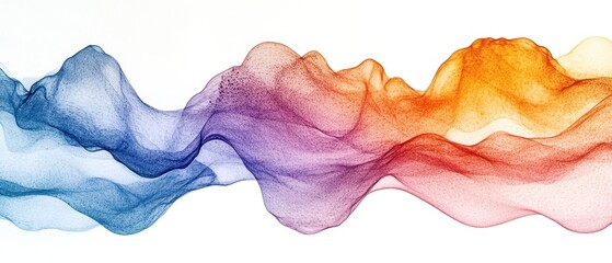 Wall Mural - Colorful abstract waves in blue, orange, and purple on a white background.