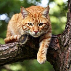 Sticker - a red cat sleeping on a tree , realistic very detailed photorealistic high res