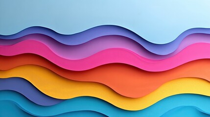 Wall Mural - Colorful layered waves, abstract design, vibrant hues, playful shapes, artistic background.