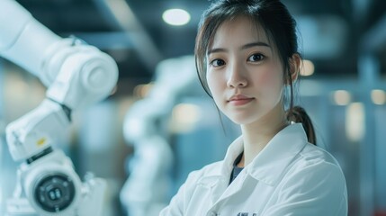 Poster - Asian engineer innovates robotics with high-tech solutions in modern industry