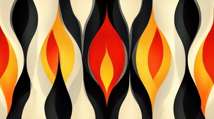Wall Mural - Abstract wavy pattern in red, black, and yellow tones on a cream background.
