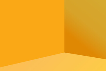 Wall Mural - 3d yellow room corner background, empty interior wall and floor studio, abstract minimal background 