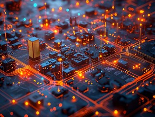 Poster - Glowing Smart City Map Showcasing Real Time Energy Efficiency and Transparency