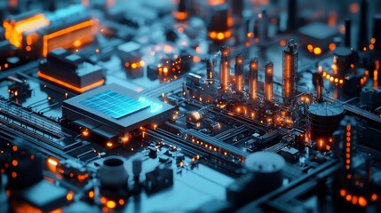 Poster - futuristic smart grid powered factory showcasing sustainable industrial processes