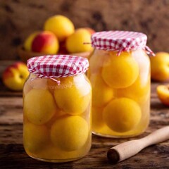 Wall Mural - jars with tasty jam with fruits and berries on wooden table