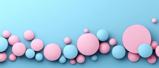 Wall Mural - Colorful circles in pink and blue on a soft blue background.
