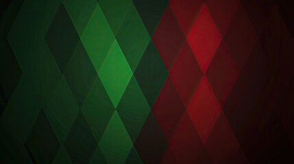 Fototapete - Abstract diamond pattern in green and red tones on a dark background.