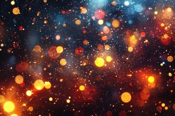 Poster - Colorful bokeh lights on a dark background, creating an abstract festive atmosphere.