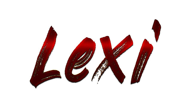3D blood red design of name Lexi on white background.