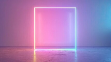 Poster - Neon glowing frame, colorful light effect on minimalist background