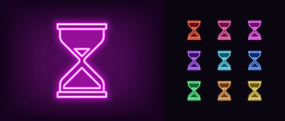 Poster - outline neon hourglass icon set. glowing neon sandglass icon, running time. sand clock, stopwatch, c