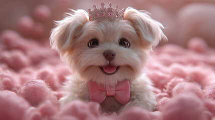 Wall Mural - cute beautiful cartoon dog with a crown