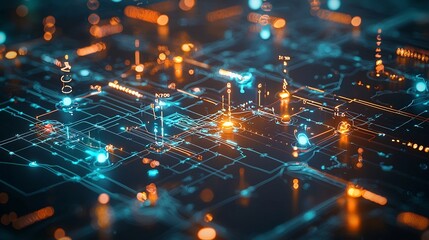Poster - Futuristic Smart Grid Interface with Glowing 3D Network Map and Energy Data Visualization