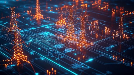 Poster - Futuristic Smart Grid Interface Displaying Interactive 3D Power Network Analytics
