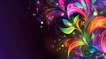 Wall Mural - Colorful abstract floral design with vibrant petals and sparkling elements.