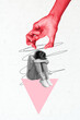 © deagreez - Vertical photo collage of sad alone girl hug knee bullying hand threat shame assault problem pressure isolated on painted background