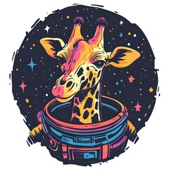 Poster - A giraffe wearing an astronaut helmet in space.