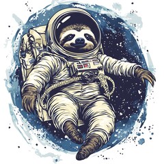 Poster - A sloth wearing an astronaut suit floating in space.