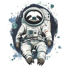 Poster - A smiling sloth in a spacesuit floats in space.
