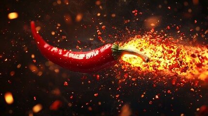 Poster - Fiery Meteor Shower Igniting Abstract Taste Bud Landscape Symbolizing Spicy Flavor Impact