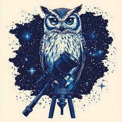 Poster - Owl with Telescope in Space.