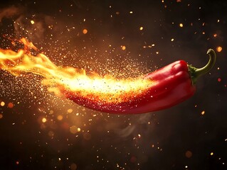 Poster - Fiery Chili Pepper Transformed into Cosmic Meteor Streaking Across the Sky Representing the Intense Heat of Spiciness