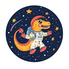 Poster - Cute dinosaur astronaut in space.