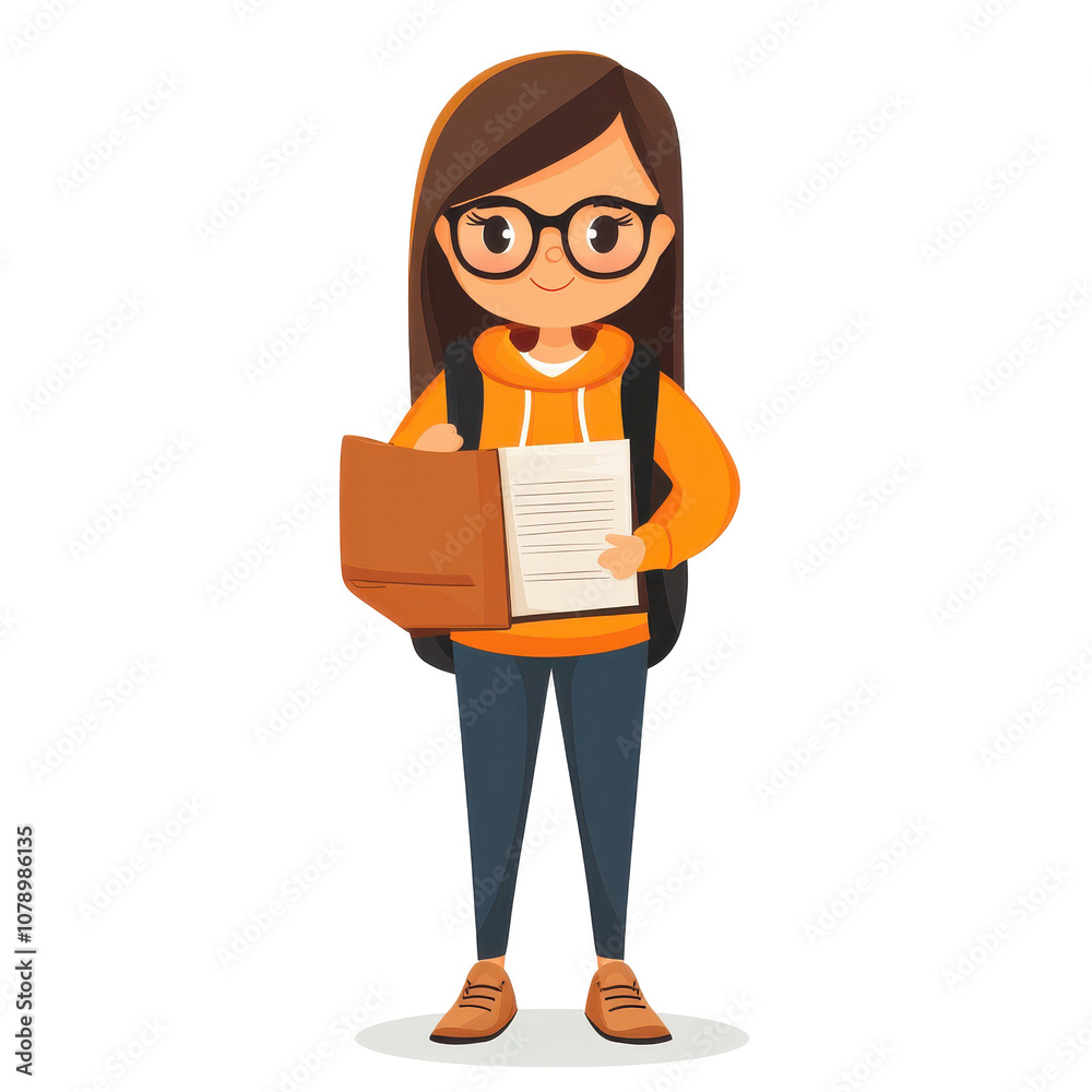 Cute student girl holding a notebook and backpack on a transparent ...