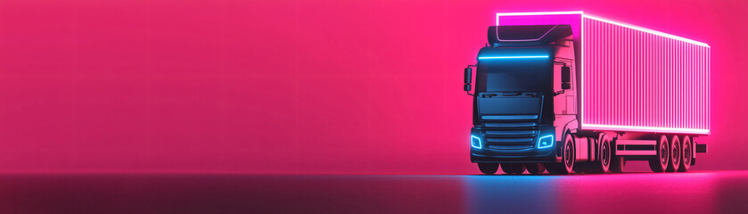 Poster - Truck transportation concept. truck with neon lines and geometric shapes in vibrant setting
