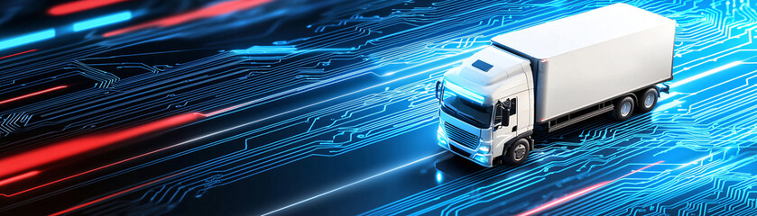 Poster - Truck transportation concept. Abstract truck design with neon circuit patterns, showcasing technology and speed