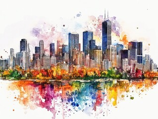 Wall Mural - city skyline in watercolor