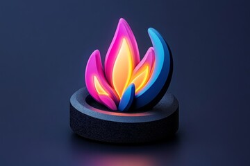 Poster - A minimalist icon of a fireplace with stylized flames, symbolizing comfort and warmth