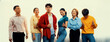 © Summit Art Creations - Panoramic banner young happy asian startup company employee wearing colorful casual wear stand in line together symbolize creative teamwork, job employment, HR agency recruitment. Synergic