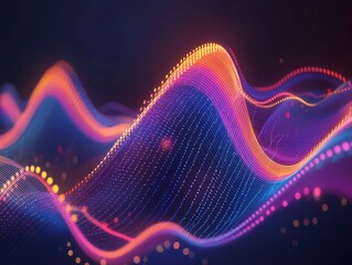 Poster - flowing neon ribbons representing abstract data trends against minimalist background