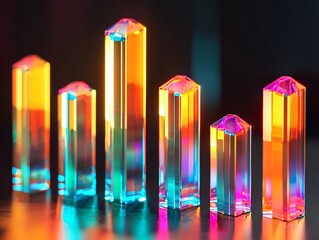 Poster - glowing crystal tower bar graph against reflective surface showcasing futuristic data visualization 
