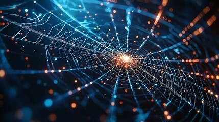Aufkleber - glowing digital spider web interface visualizing complex data analytics