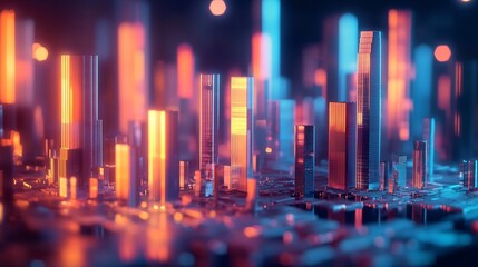 Poster - Glowing Skyscrapers Showcasing Data Insights in Miniature Cityscape
