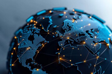 Poster - Flat 2D illustration of a global network with dots and lines, representing connectivity on a white background